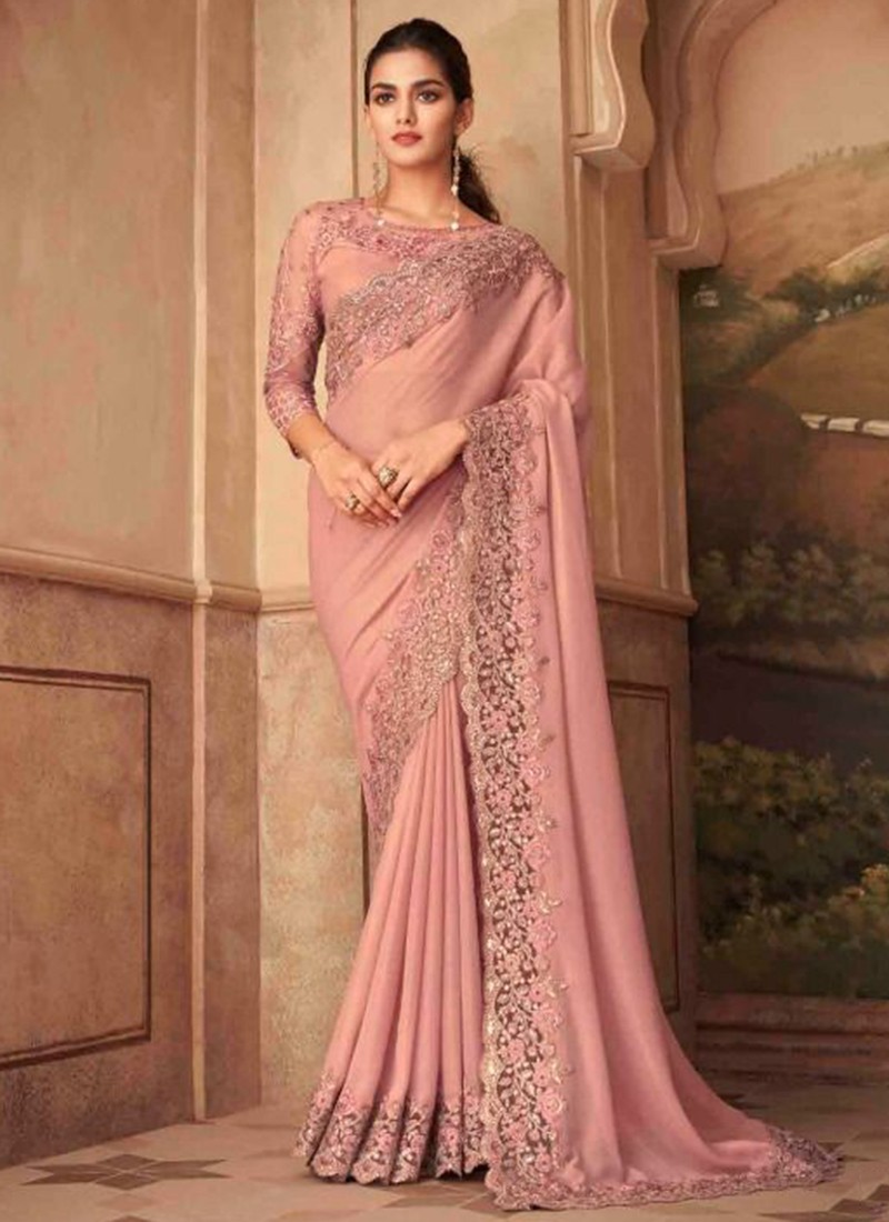 Dazzling Baby Pink Color Original Organza With Real Mirror Designer Saree