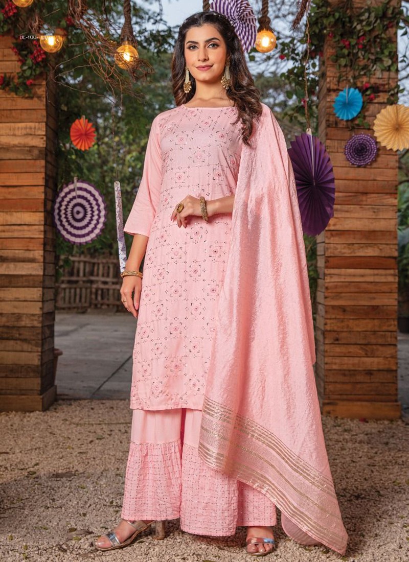 Embroidered Georgette Abaya Style Suit in Light Pink : KCH9210