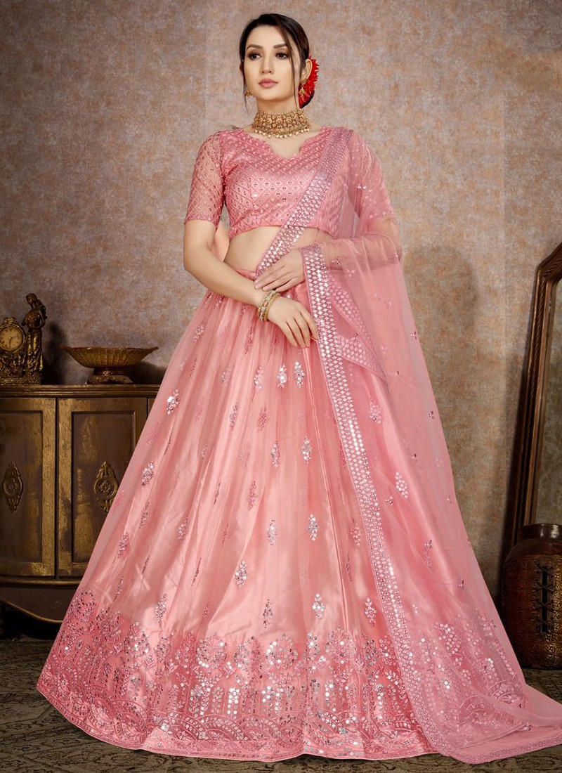 Elegant Light Pink Lehenga with Choli and Dupatta Dress – Nameera by Farooq