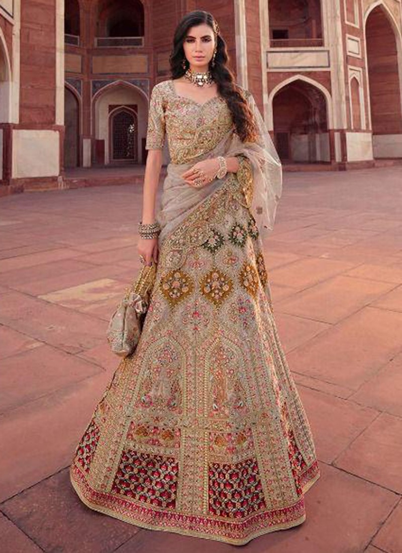 Bridal Lehengas : Off white art silk cut dana and thread ...