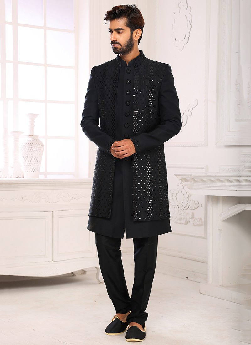 Black%20Colour%20Archies%20New%20Latest%20Designer%20Party%20Wear%20Jacquard%20Nawabi%20Indo%20Western%20Collection%201132