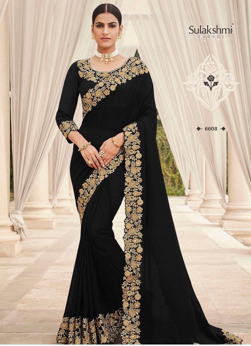 latest saree design in black colour