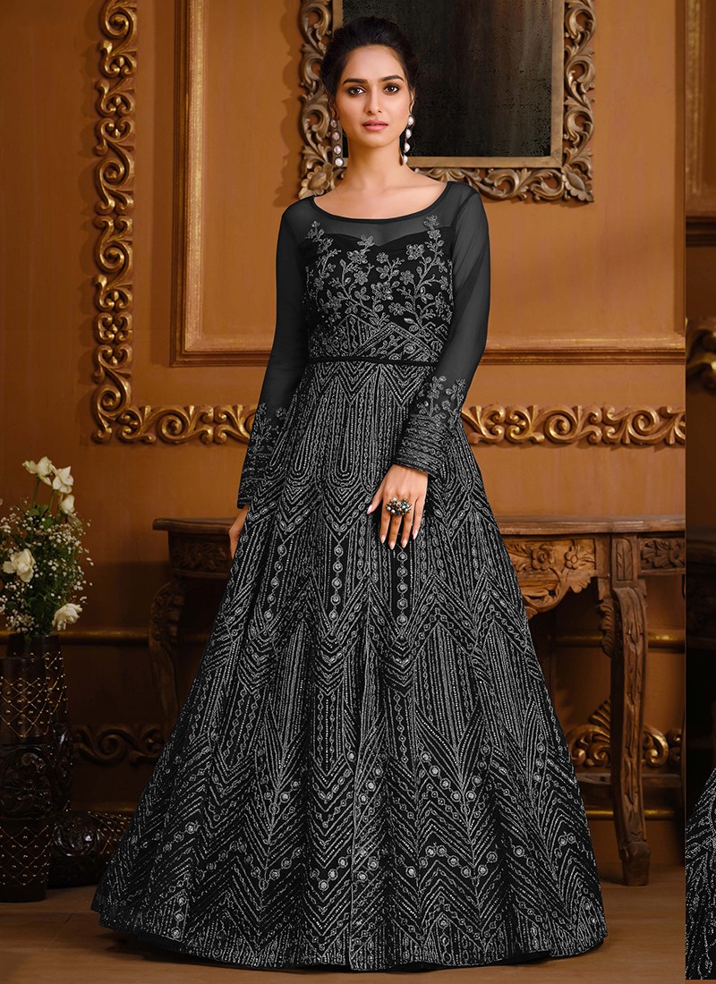 Black Net Floor Length Designer Party Wear Gown 63487
