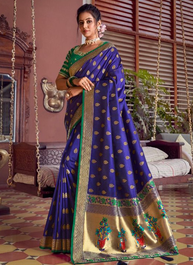 Royal Blue Fancy sequence work saree- ShopLance