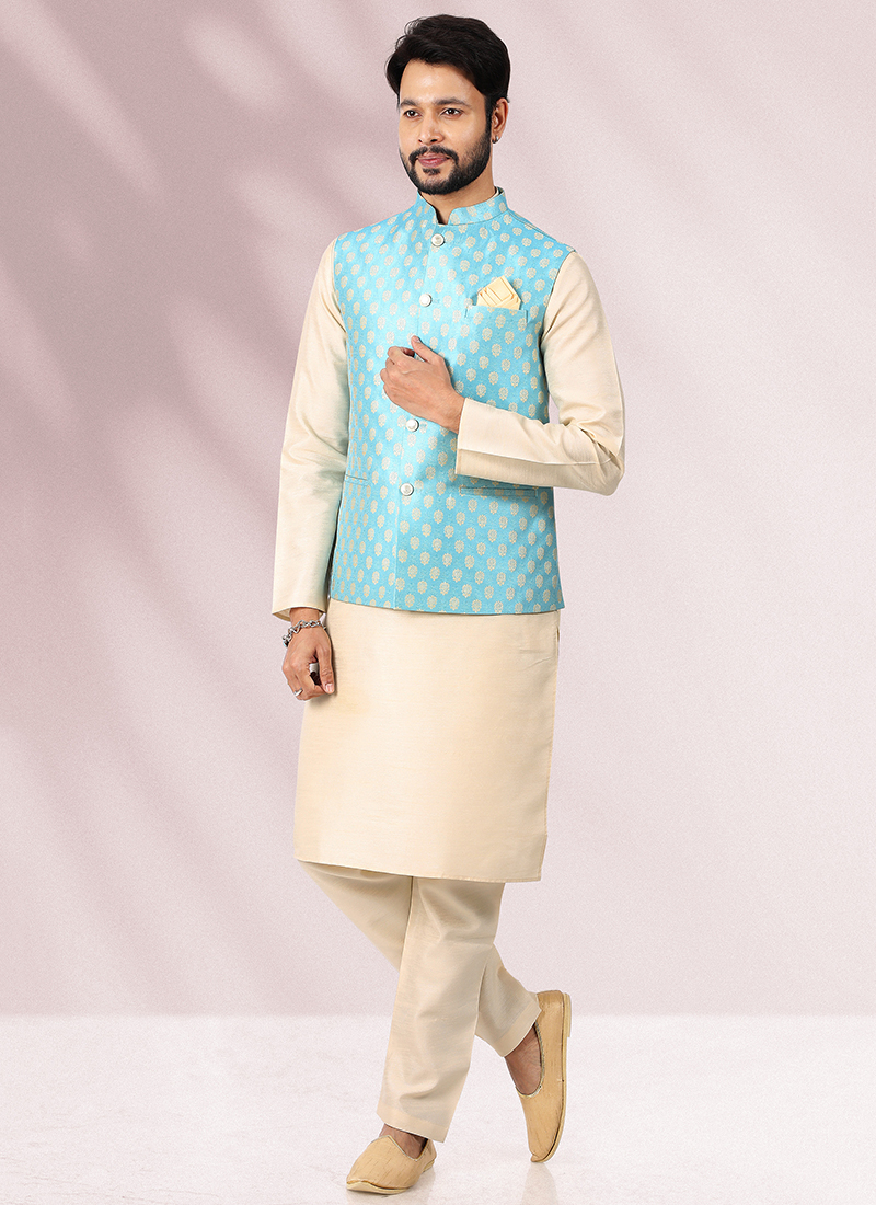 Blue Colour Function Wear Wholesale Modi Jacket Kurta Pajama ...