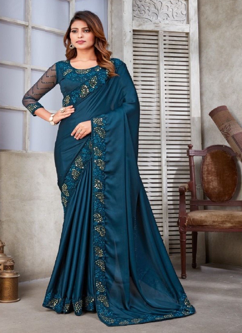 Indian Designer Saree With Handwork In Navy Blue Color – Palkhi Fashion
