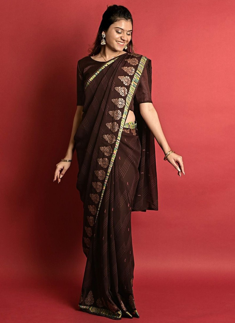 Blissful Coffee Brown Color Designer Saree