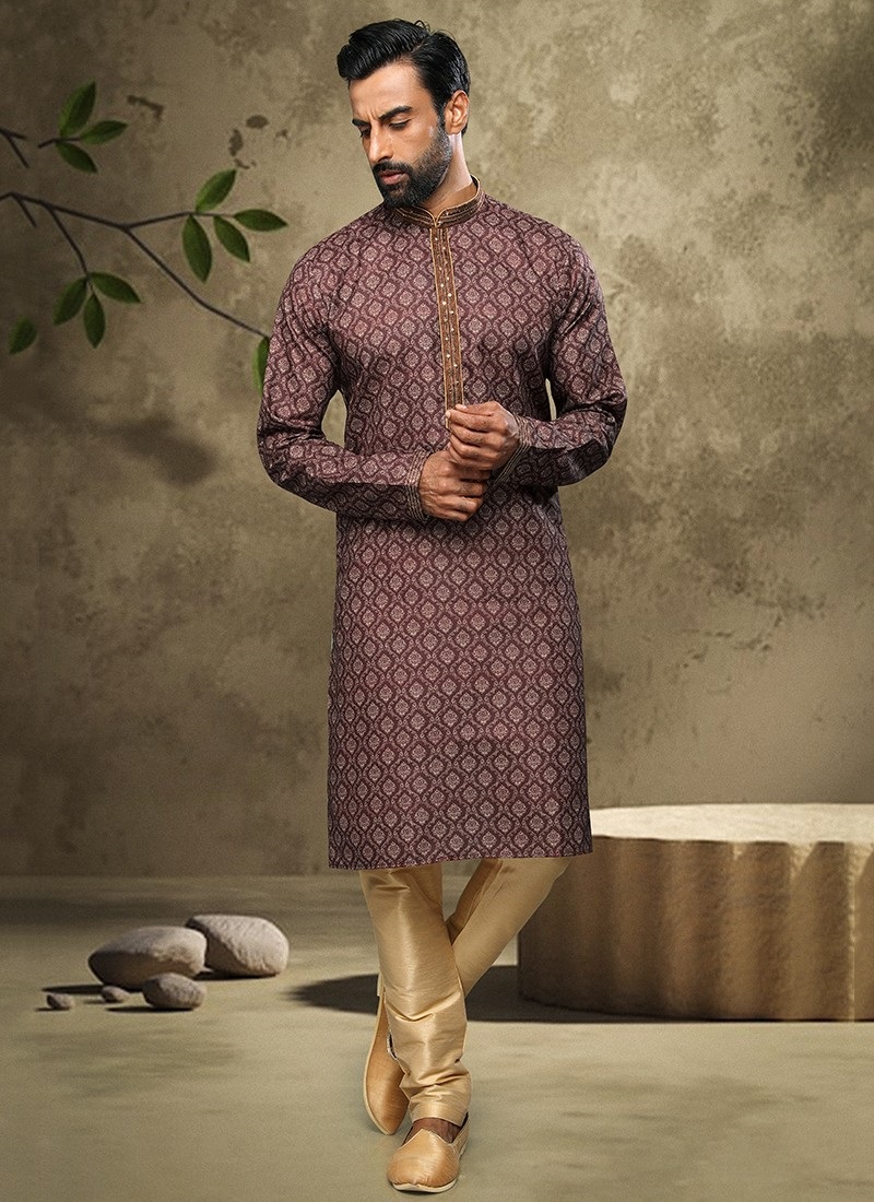 Pink with Purple Design Mens Cotton Kurta Pajama Set | Mens Ethnic Wear |  Indian Pakistani Kurta Pajama Set | Ships from California – Kaash