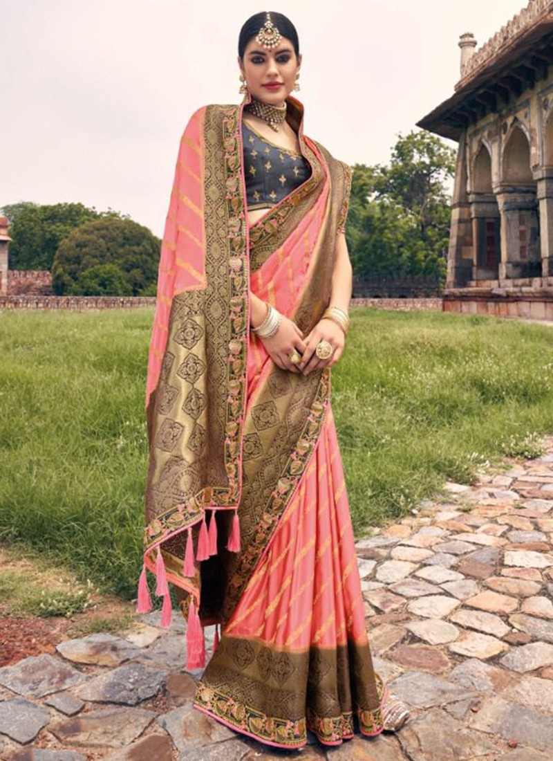 Chiffon Stone Hot Pink Trendy Saree