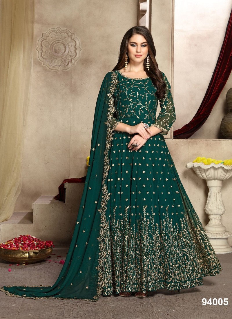 Dark Green & Shaded Color Gown - Gowns - Womens Wear