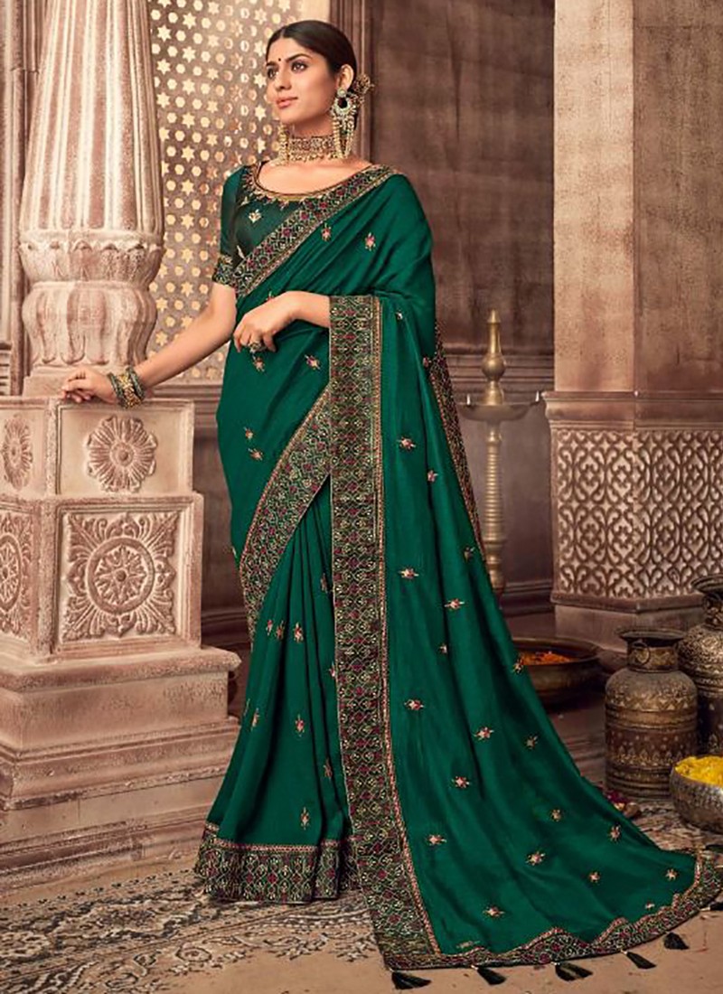 Sumanya Dark Green Kanchipuram Saree – Zariknyaa