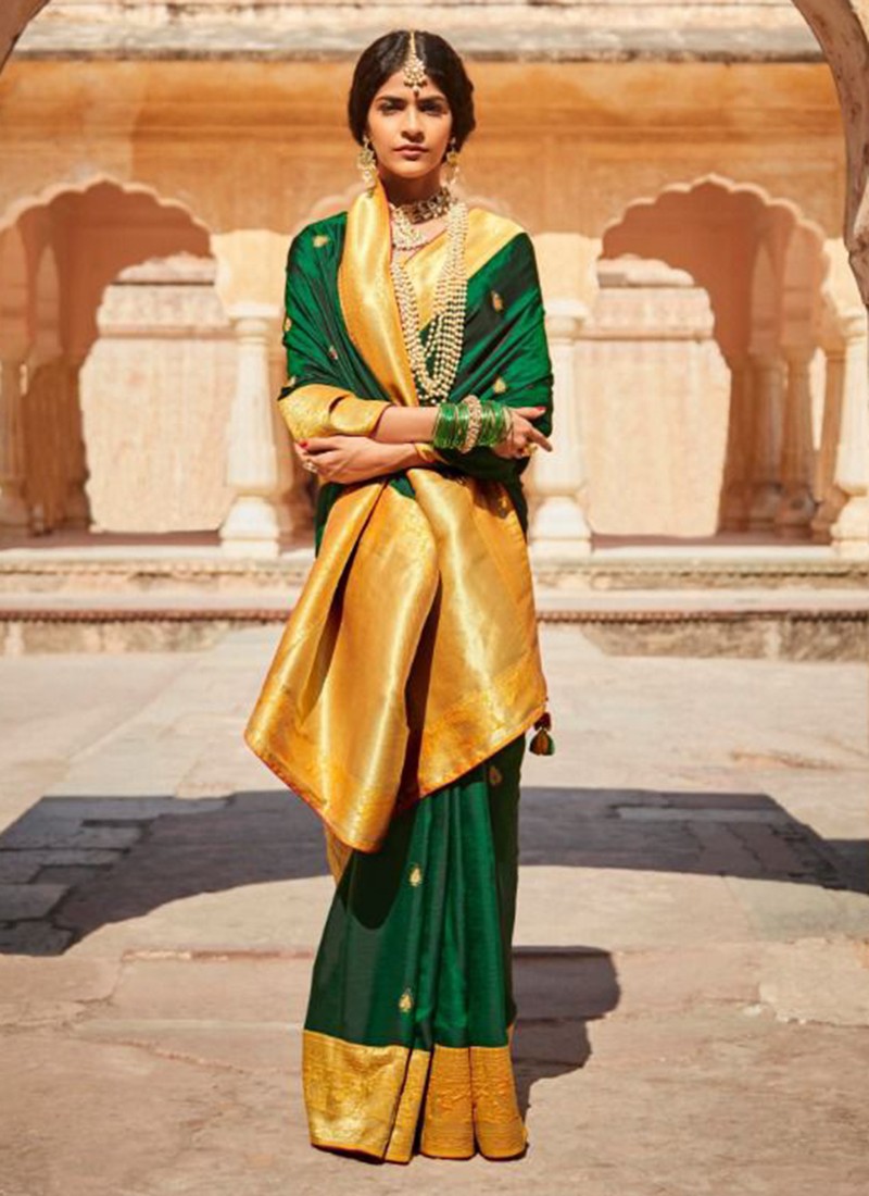 Buy Designer Sarees, Salwar Kameez, Kurtis & Tunic and Lehenga  Choli.Excellent Silk Dark Green Saree