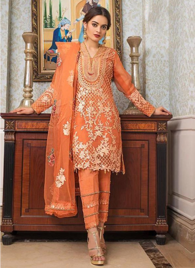 Buy Orange Suit Set In Art Silk Adorned With Tassels KALKI Fashion India