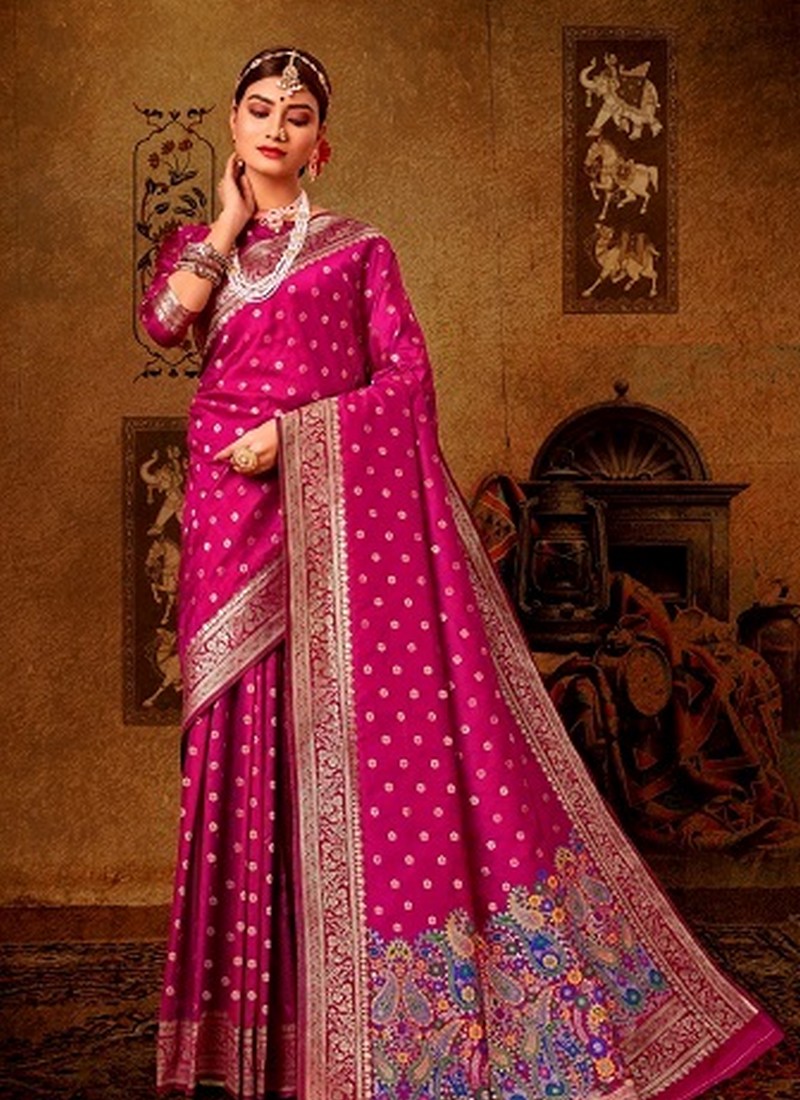 Hot Pink Banarasi Silk saree