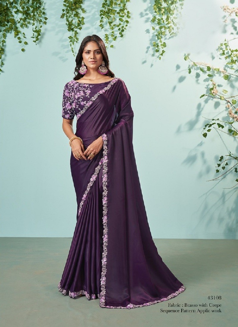 Buy Purple Silk Leaf Neck Embroidered Saree With Blouse For Women by  JAYANTI REDDY Online at Aza Fashions.