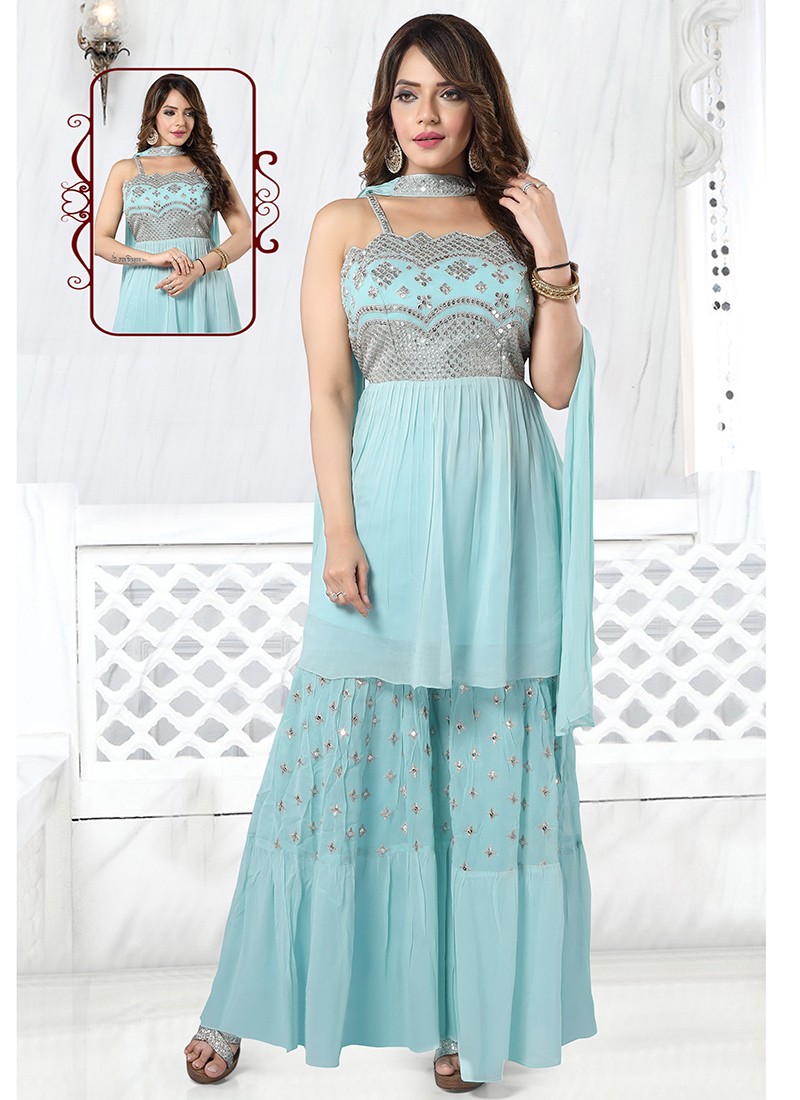 Buy Firozi Color Gota Silk Fabric Designer Lehenga Choli Online - LEHV3150  | Appelle Fashion