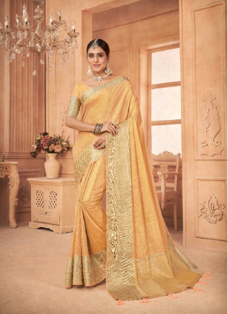 Gold-Yellow Organza Fusion Designer Saree – TrendOye