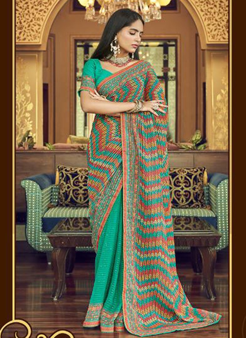 DAILY WEAR GEORGETTE PRINT SAREES WITH BORDER at best price in Surat | ID:  2851571862773