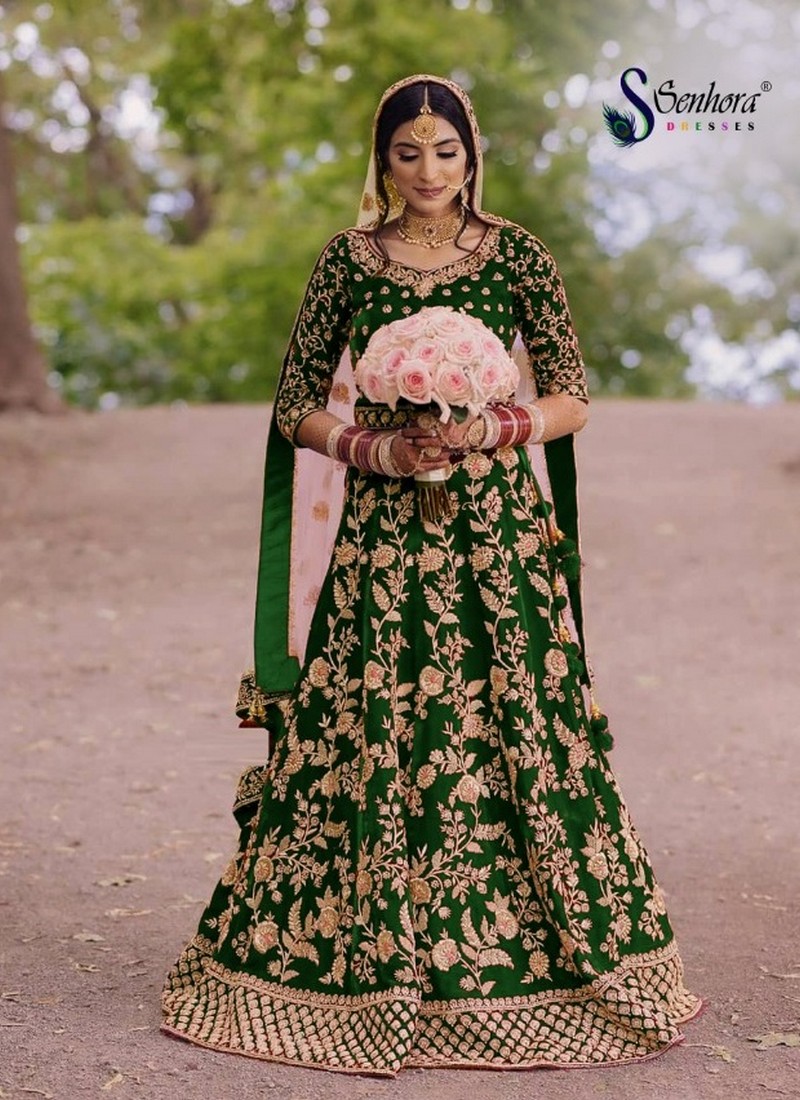 Green Colour Latest Designer Fancy Wedding Wear Heavy Velvet With Frount  Back Both Side Embroidery And Stone Work Salwar Kameez Collection 22003 -  The Ethnic World