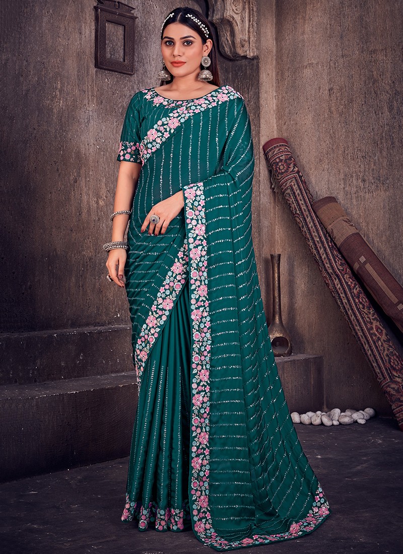 Green Colour Nayanthara Wholesale Designer Party Wear Sarees Catalog 6692