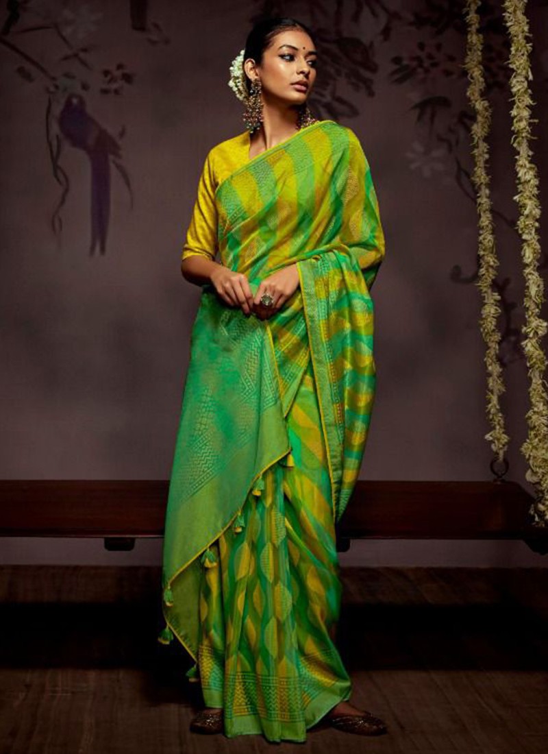Lemon Green Soft Silk Saree With Embroidered Blouse – Shaaola