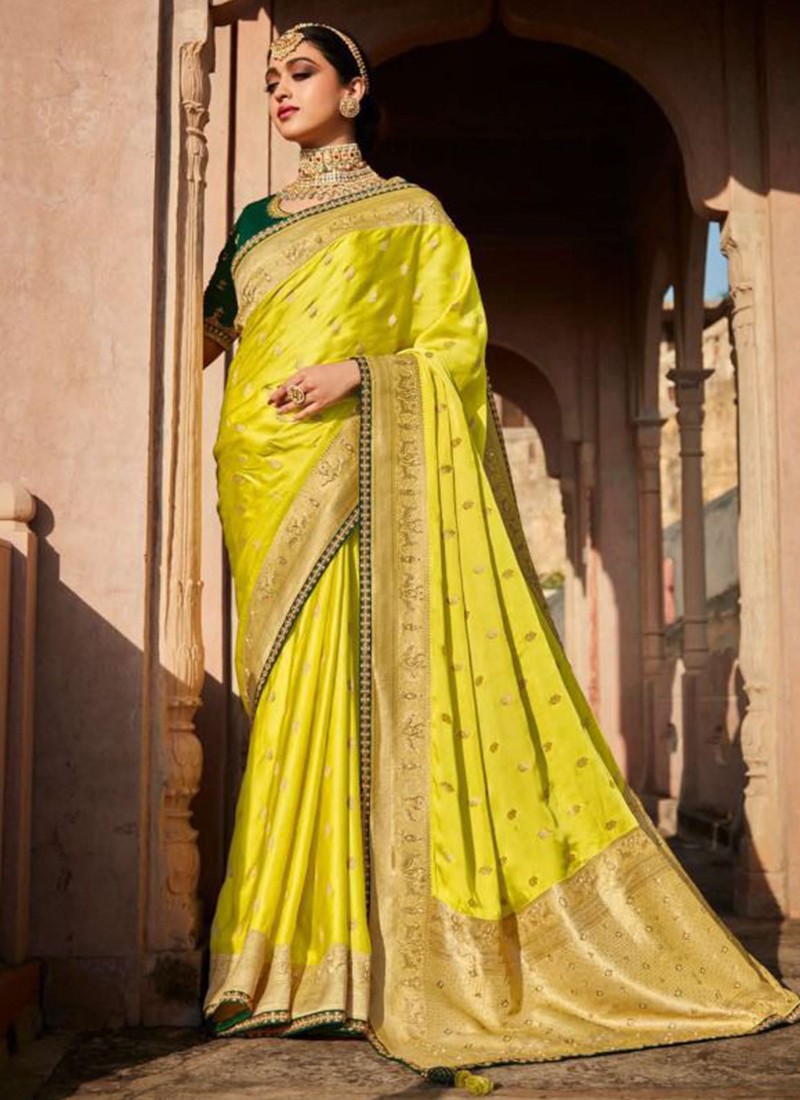 Lemon Yellow Linen Silk Saree Sari Indian Pakistani Wedding Bollywood Party  Wear | eBay