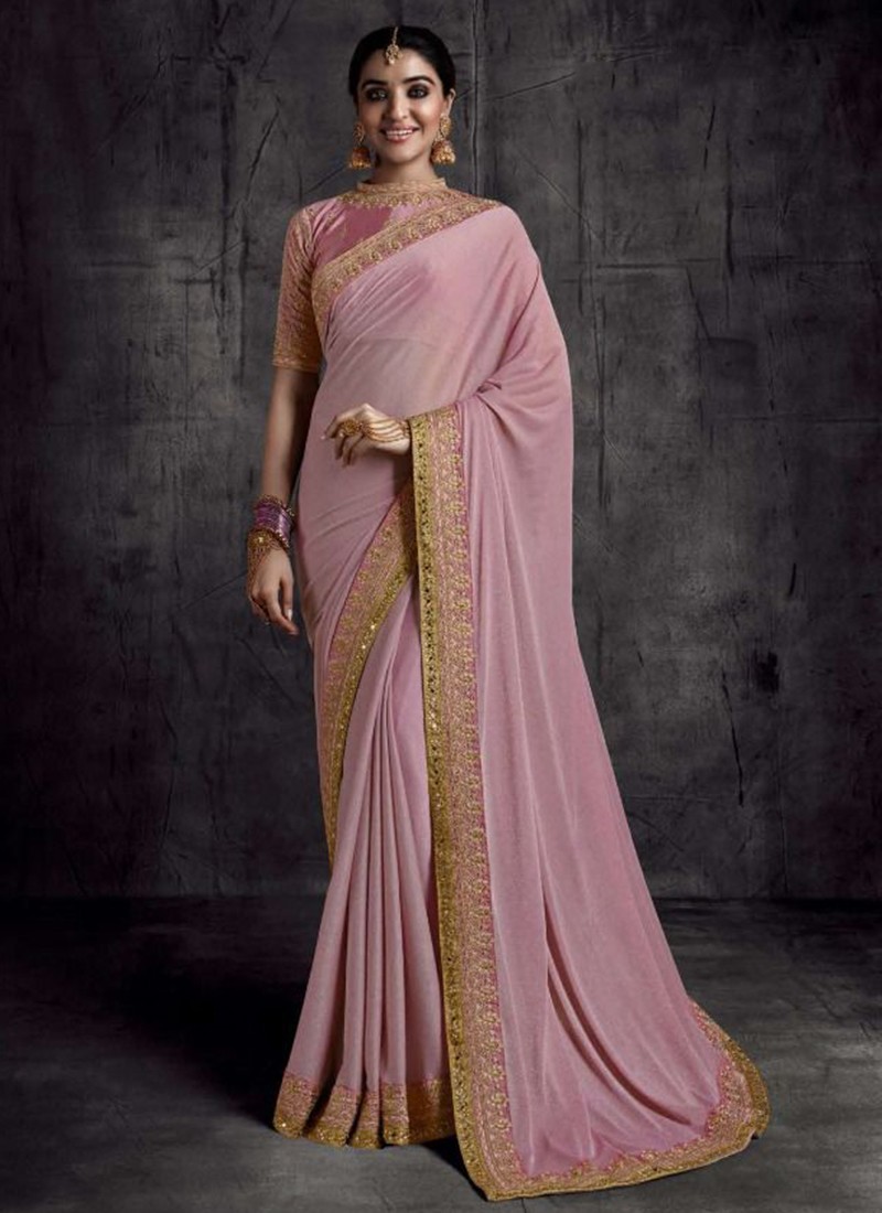 Shop Light Pink Mirror and Gota Work Organza Saree Online in USA – Pure  Elegance