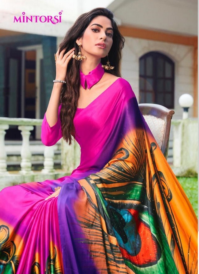 Harsiddhi Mor pankh Hand Printed Silk Saree Catalog Supplier Surat Best rate