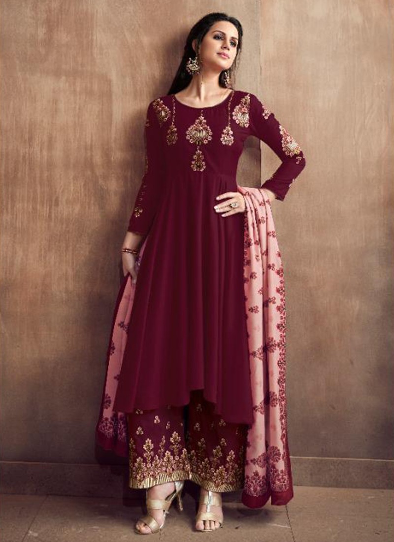 Buy Traditional Wear Maroon Weaving Silk Combo Gown Online From Surat  Wholesale Shop.
