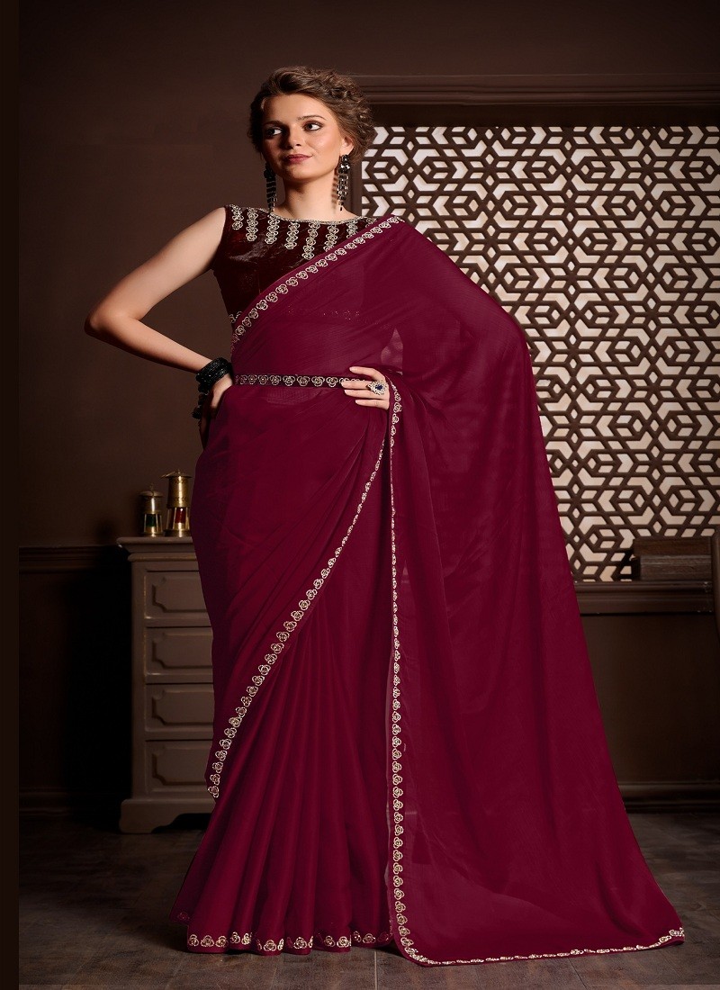 Maroon Colour Rajpari By Nari Fashion Party Wear Saree Catalog 7005 - The  Ethnic World