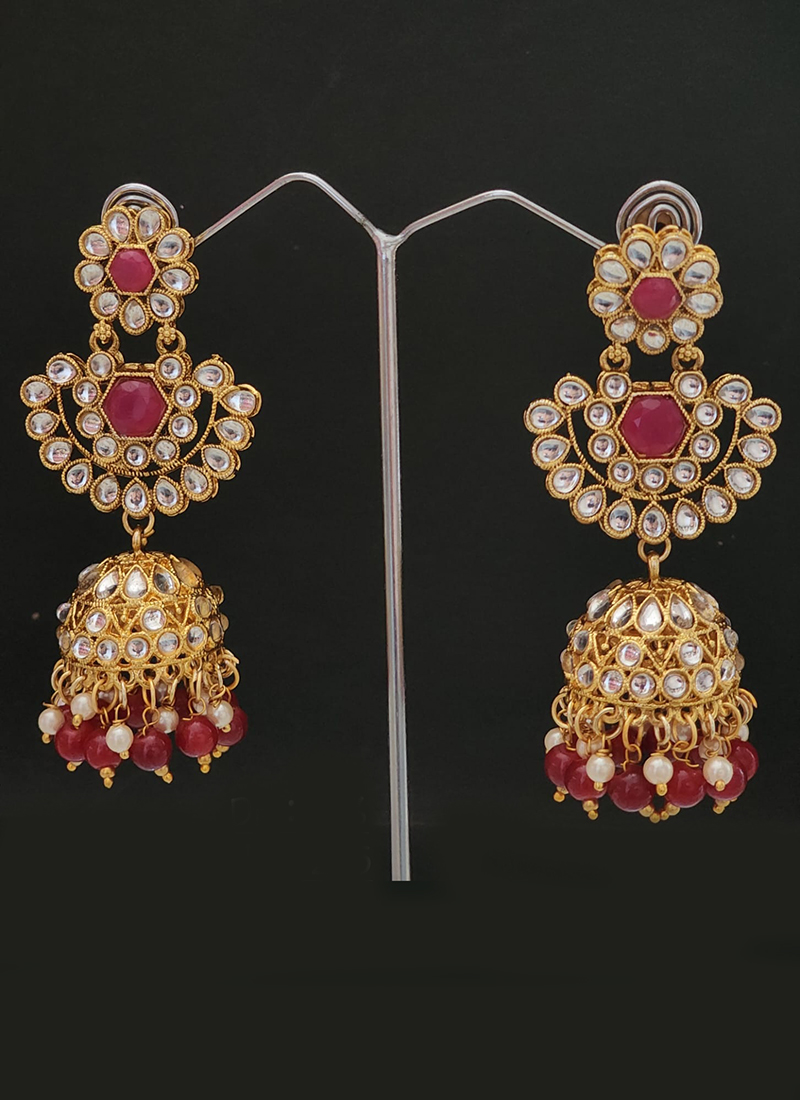 Silver maroon baali earrings - Dazzle Accessories