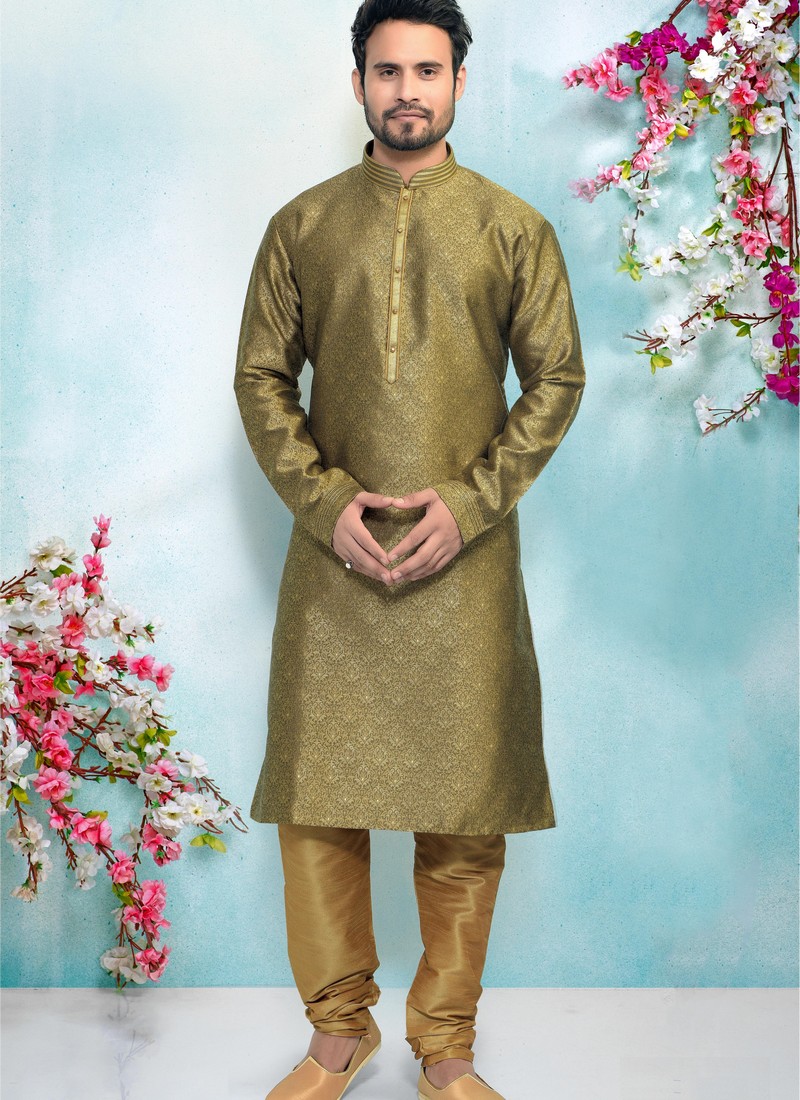 Buy Rani Mehndi Cotton Kurta Pyjama Online -