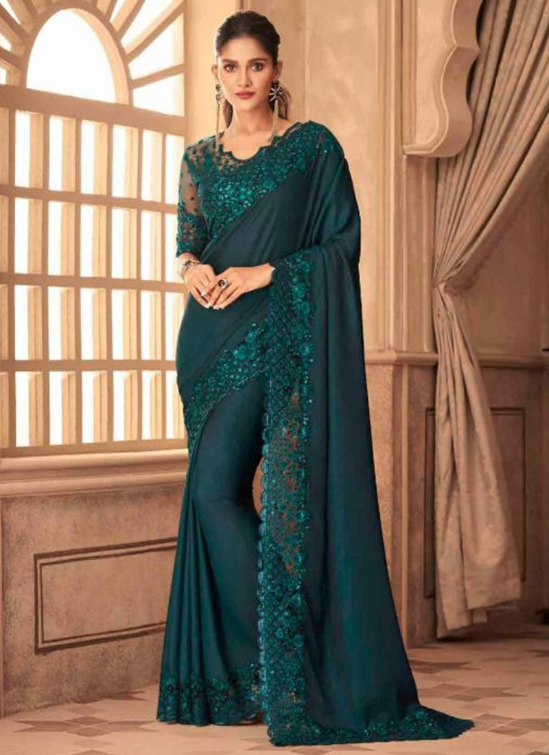 Buy Morpeach Georgette Traditional Wear Embroidery Work Saree Online From  Wholesale Salwar.
