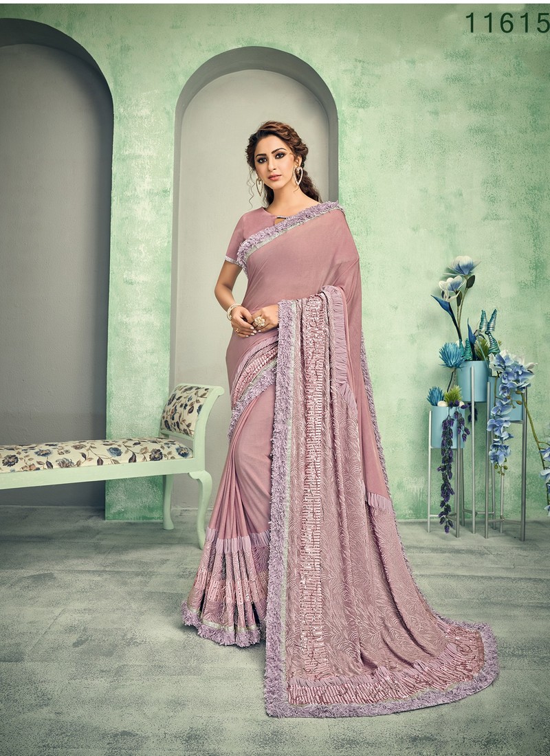 Glorious Silk Base Onion Pink Color Saree With Sequins Work