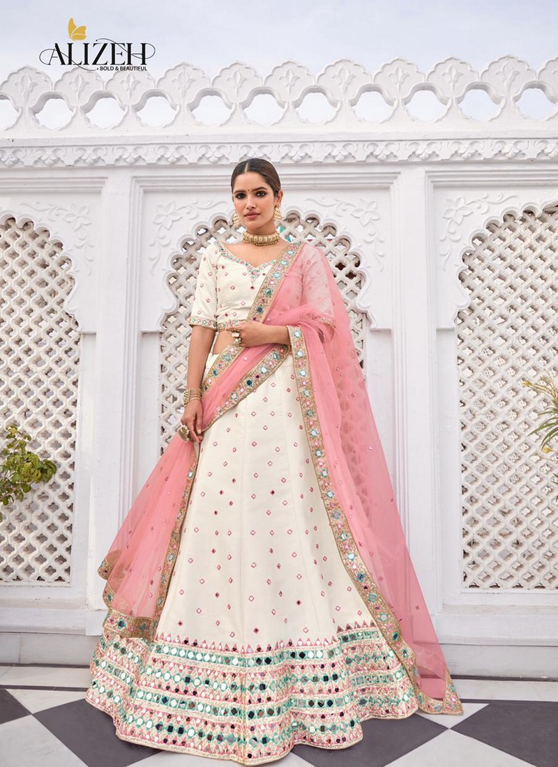 Off White Fancy Designer Wedding wear Silk With santoon Inner And Double  Layer Heavy Can Can Mirror Embroidery And Stone Work Lehenga Choli  Collection 1013 - The Ethnic World