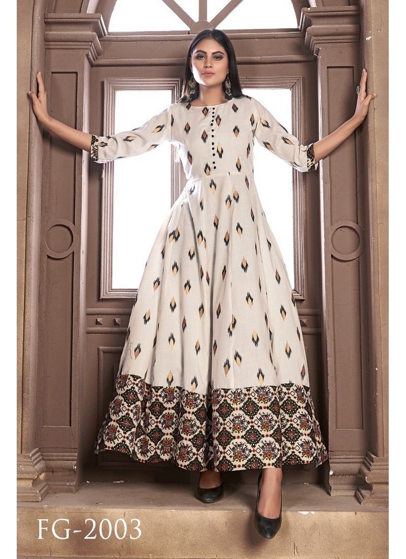 Stylish Kurtis Kurtas Floral Printed Anarkali Style Ankle Length Gown Kurti  with Attached Dori Tassels and