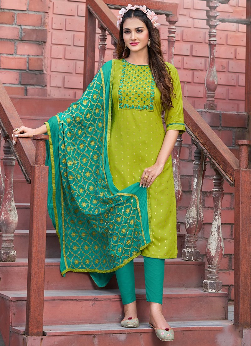Parrot Green Color Semi Modal Salwar Suit With Best Price