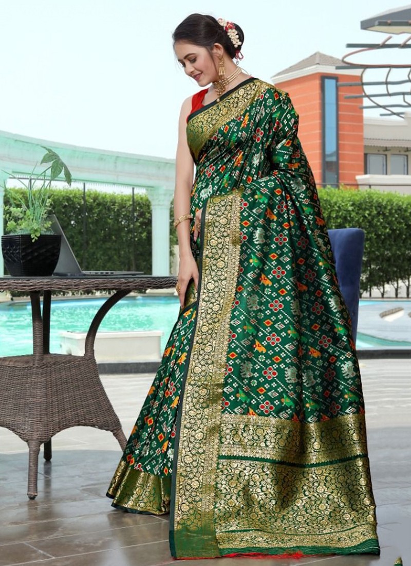 Parrot Green Pure Organza weaved Saree for women - Dress me Royal