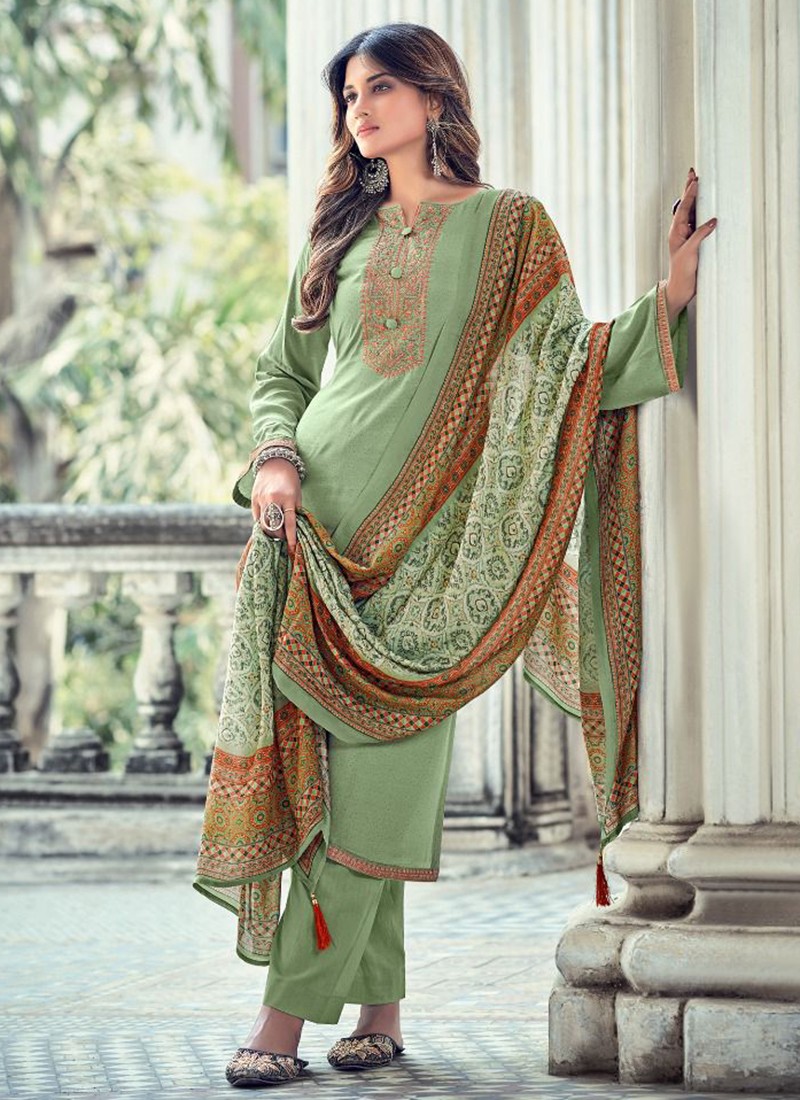 Buy Embroidered Pista green Georgette Pant Style Suit Online : Switzerland  - Salwar