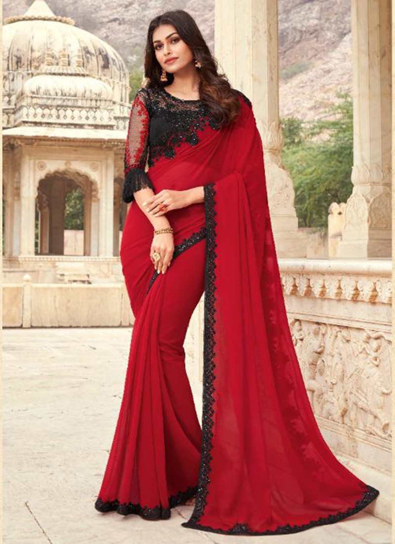 Top 141+ dark red color saree latest