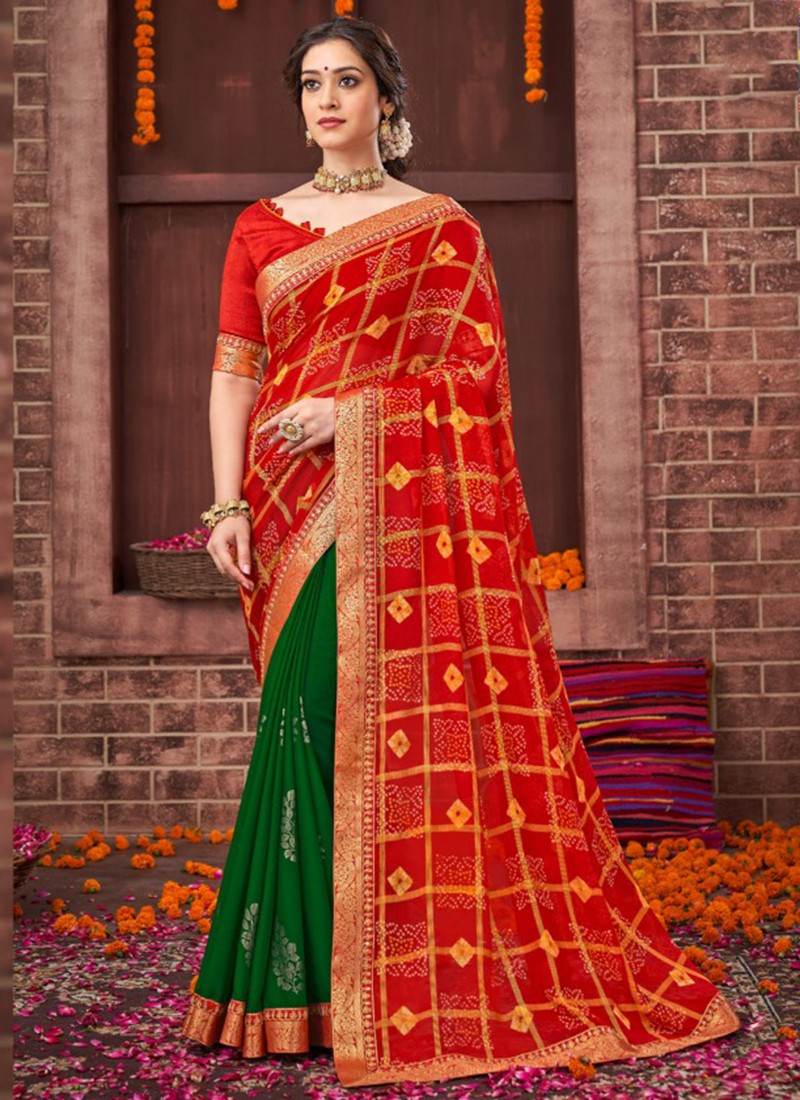Exclusive Checks Gadwal Silk Saree in Green, Red and Golden Zari Work –  Bengal Looms India