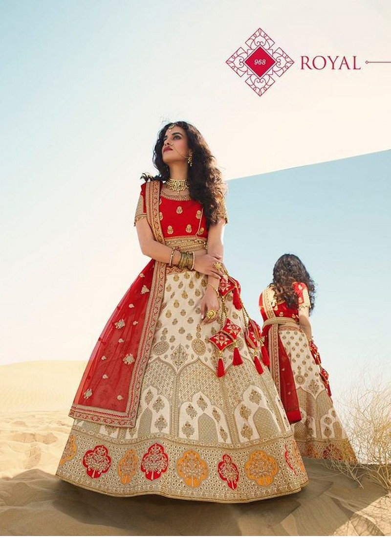 White And Red Embroidered Silk Lehenga Choli | Laxmi Style