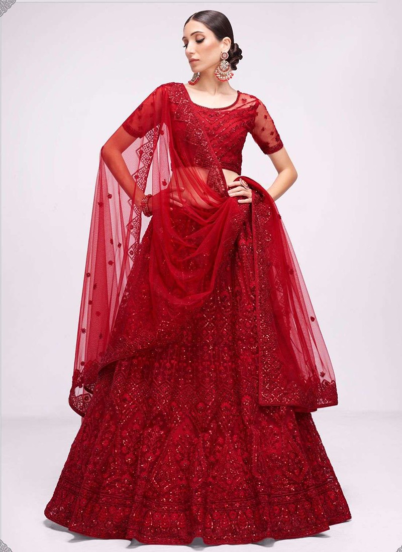 Rency Creation Semi-stitched Bridal Red Coloured Lehenga Choli at Rs 1050 in  Surat