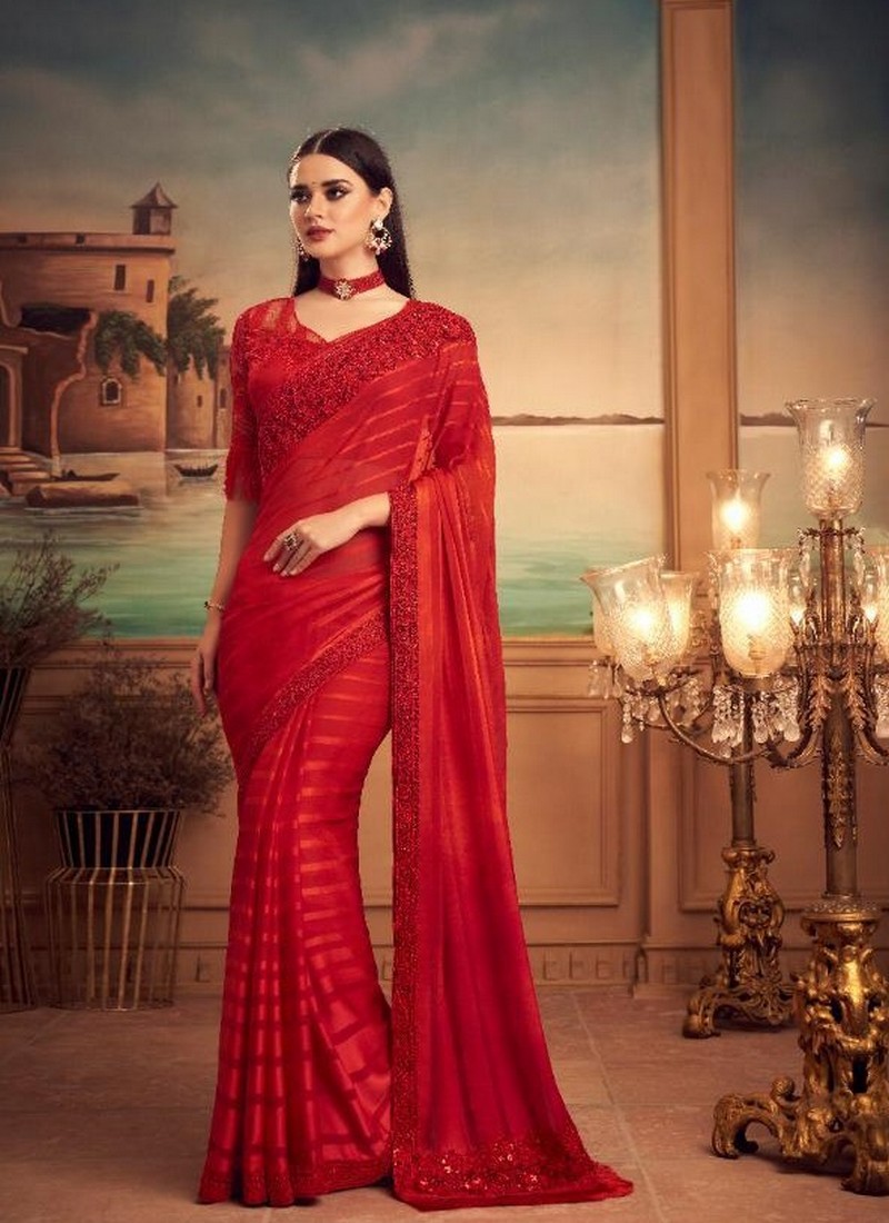 red colour fancy sarees