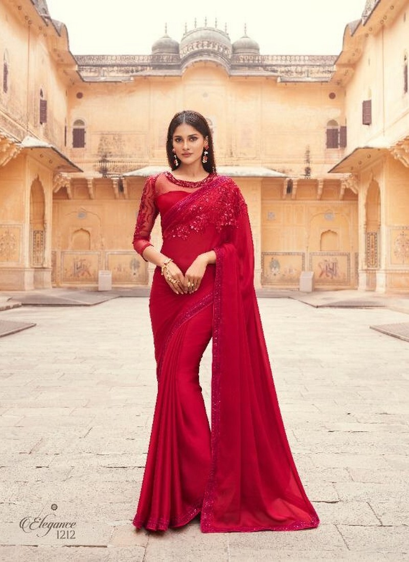 Divinely Red Color Brand New Sequence Embellished Party Wear Saree