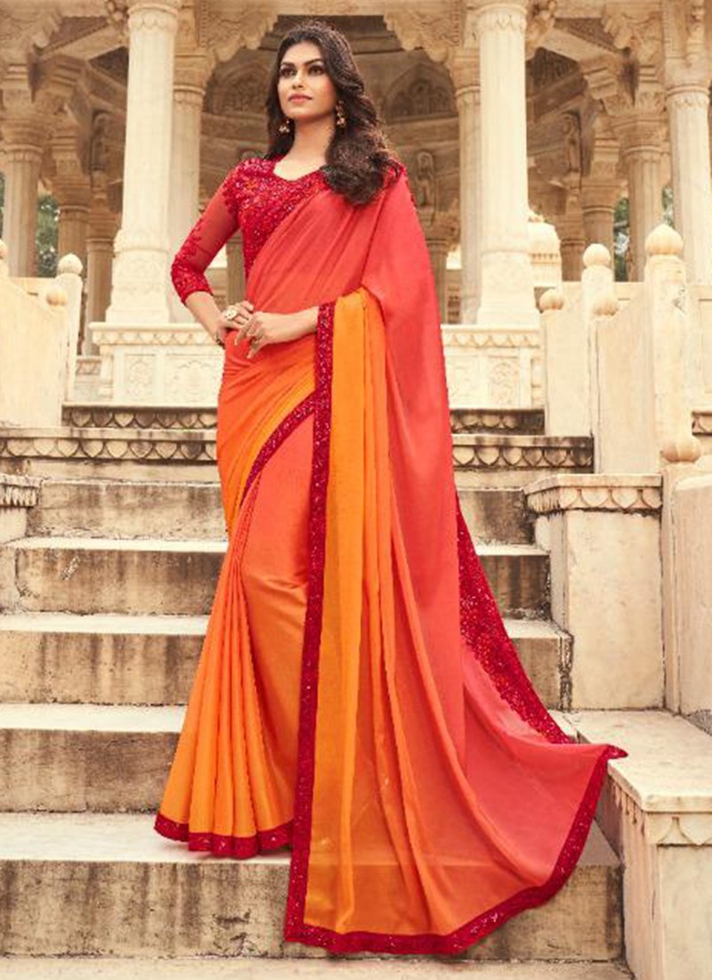 Sandal Golden Georgette Partywear Saree – MySilkLove