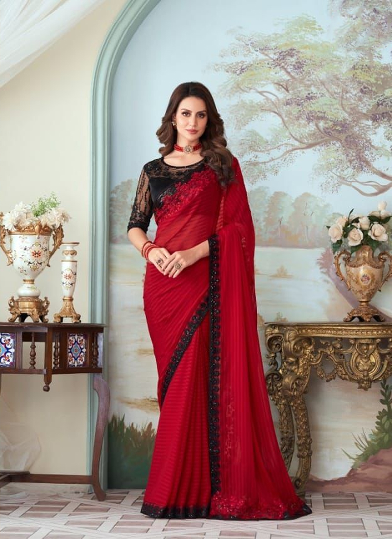 Red Coloured Bandhej Silk with Weaving Gold Zari Border Rich Pallu wit –  Royskart