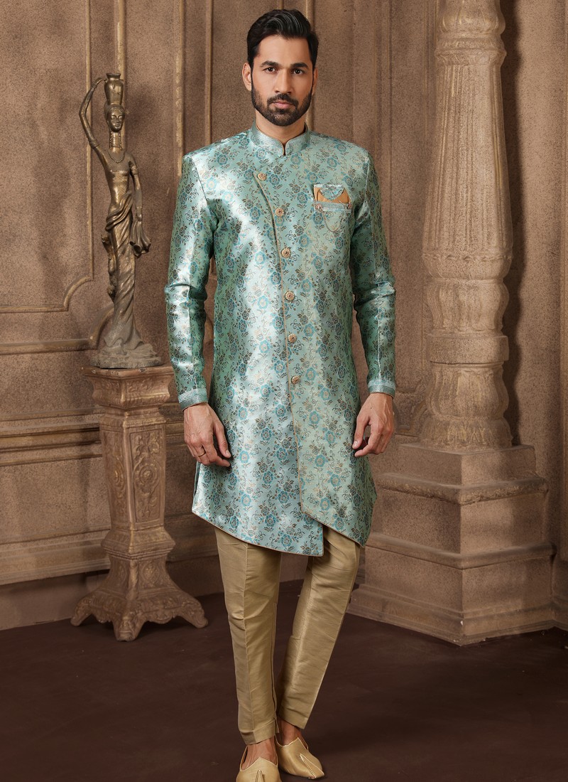 Sea%20Blue%20Colour%20Archies%20Creation%20New%20Party%20Wear%20Jacquard%20Silk%20Digital%20Print%20Indo%20Western%20Mens%20Collection%209229