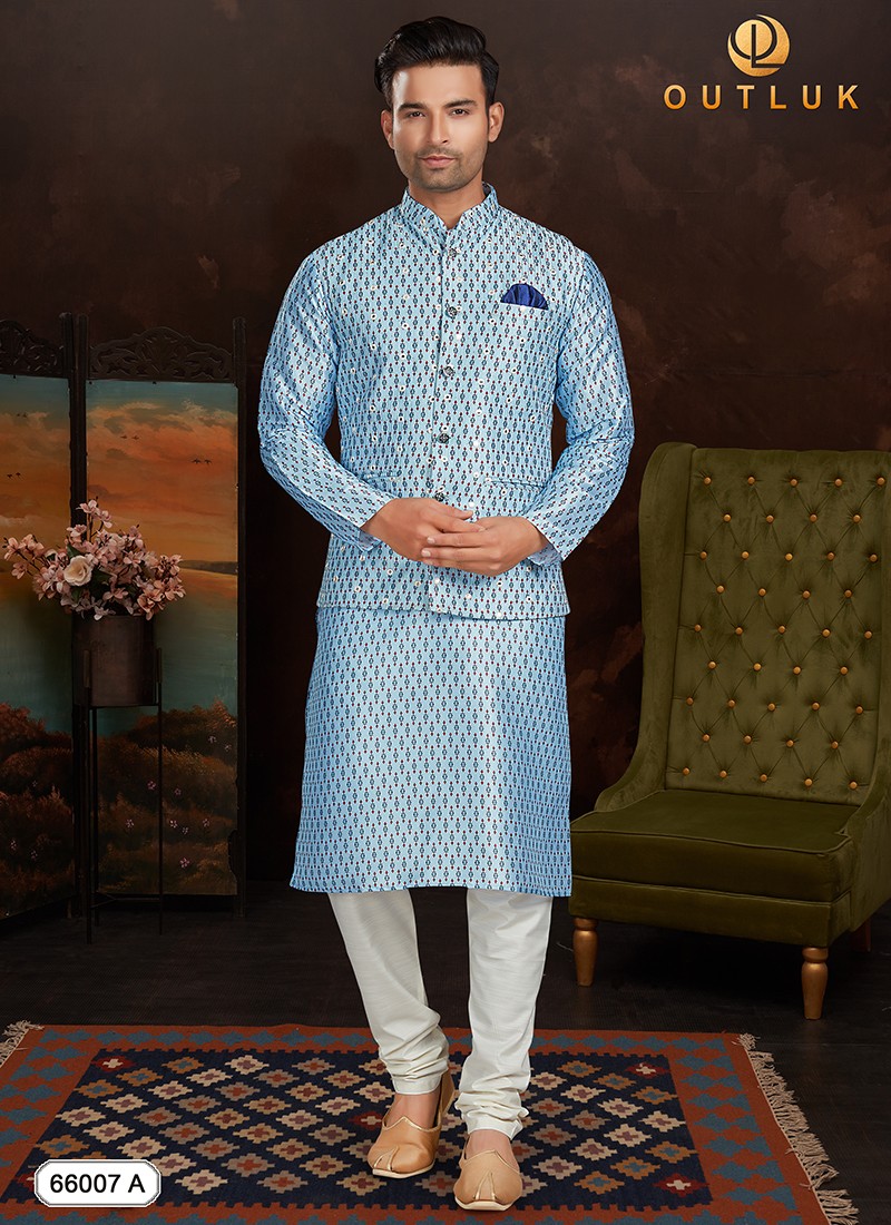 Attractive Sky Blue Color Nehru Jacket Suit...