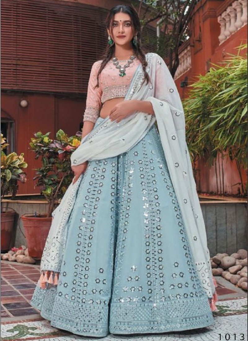 Buy Wedding Peach Embroidery Lehenga Choli at Rs.7000/Piece in beawar offer  by Meridian Designers Collection
